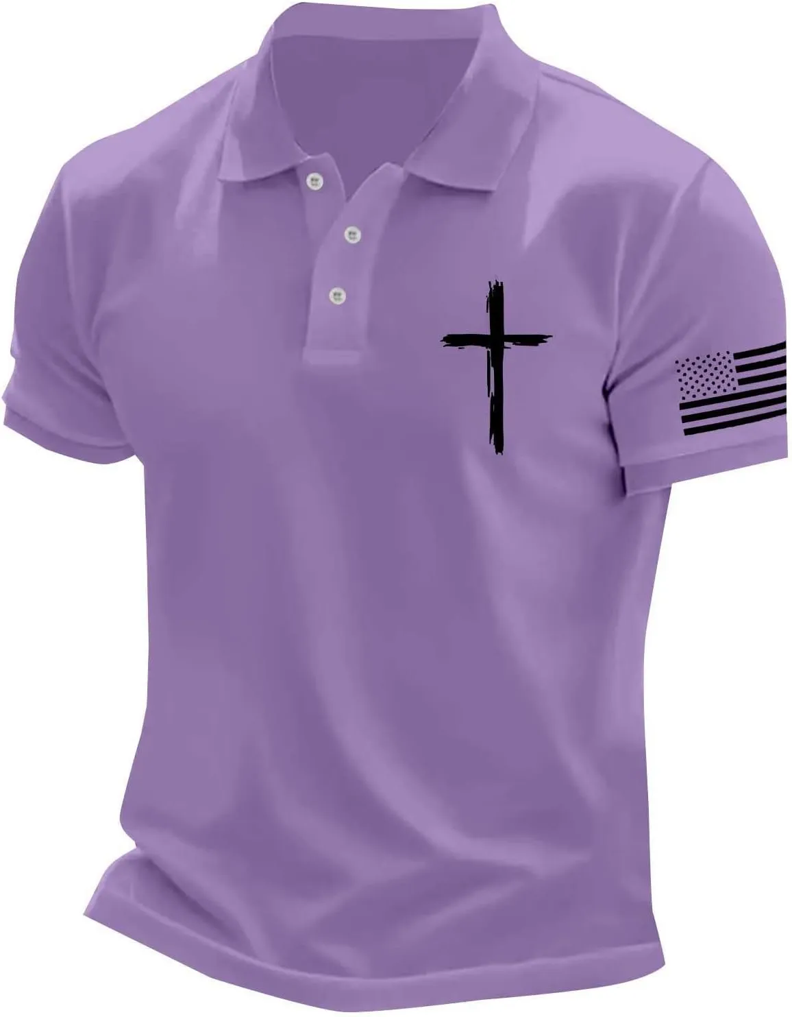 Christian Cross Polo Shirts for Men American Flag Golf Tees 4th of July USA Flag Independence Day Patriotic Tops