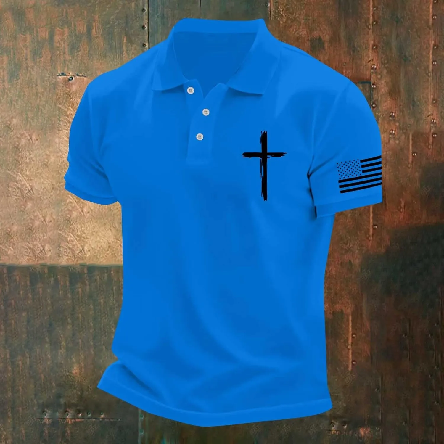 Christian Cross Polo Shirts for Men American Flag Golf Tees 4th of July USA Flag Independence Day Patriotic Tops