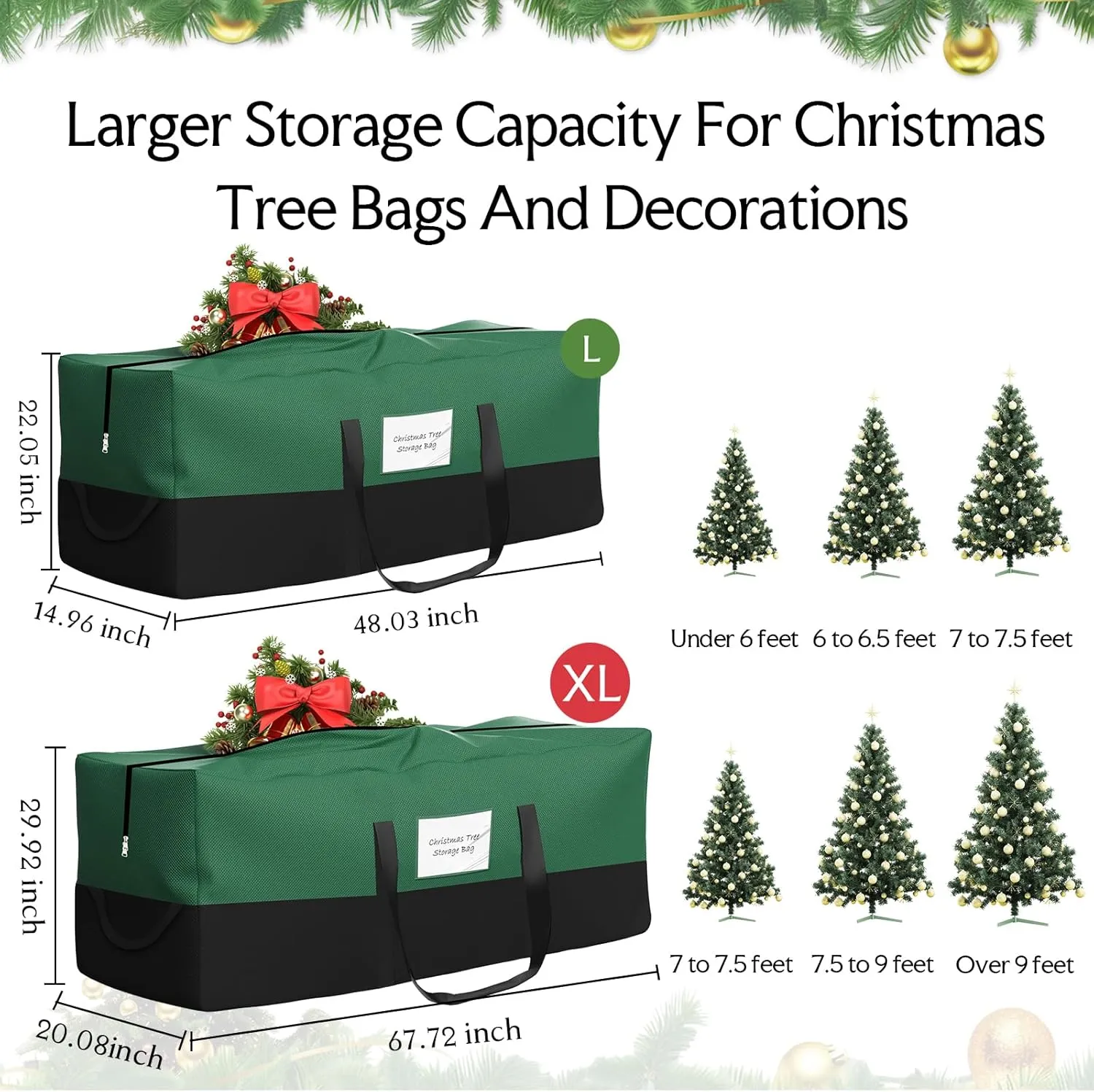 Christmas Tree Bag,Fits Up 8 Ft Tall Artificial Trees,600D Oxford Material,Heavy Duty Tree Bag,Dampproof Storage Bag with Durable Reinforced Handles & Dual Zipper&Transparent Pocket