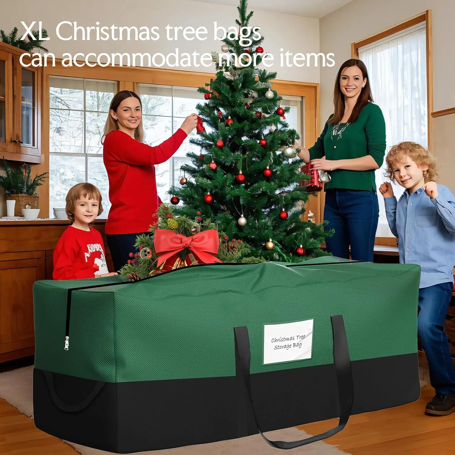 Christmas Tree Bag,Fits Up 8 Ft Tall Artificial Trees,600D Oxford Material,Heavy Duty Tree Bag,Dampproof Storage Bag with Durable Reinforced Handles & Dual Zipper&Transparent Pocket
