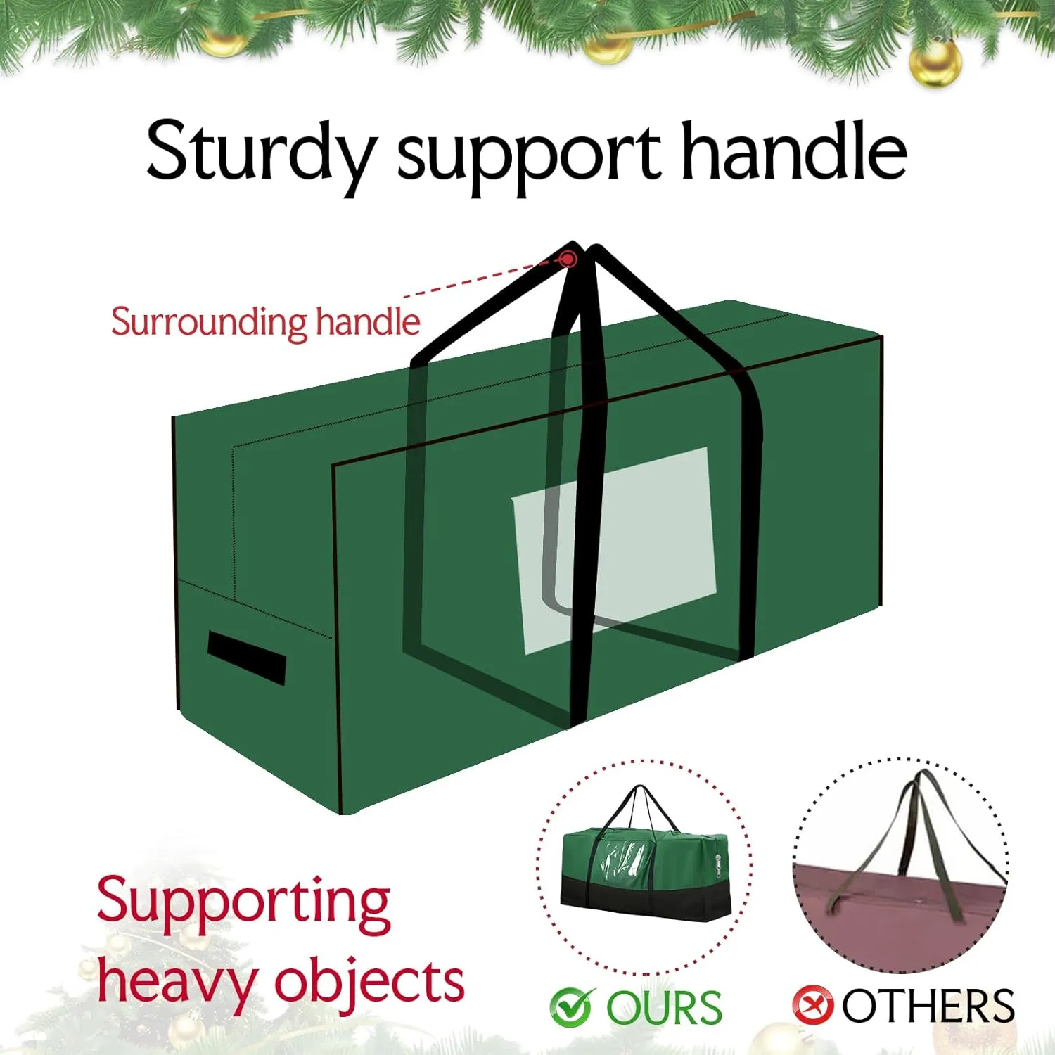 Christmas Tree Bag,Fits Up 8 Ft Tall Artificial Trees,600D Oxford Material,Heavy Duty Tree Bag,Dampproof Storage Bag with Durable Reinforced Handles & Dual Zipper&Transparent Pocket