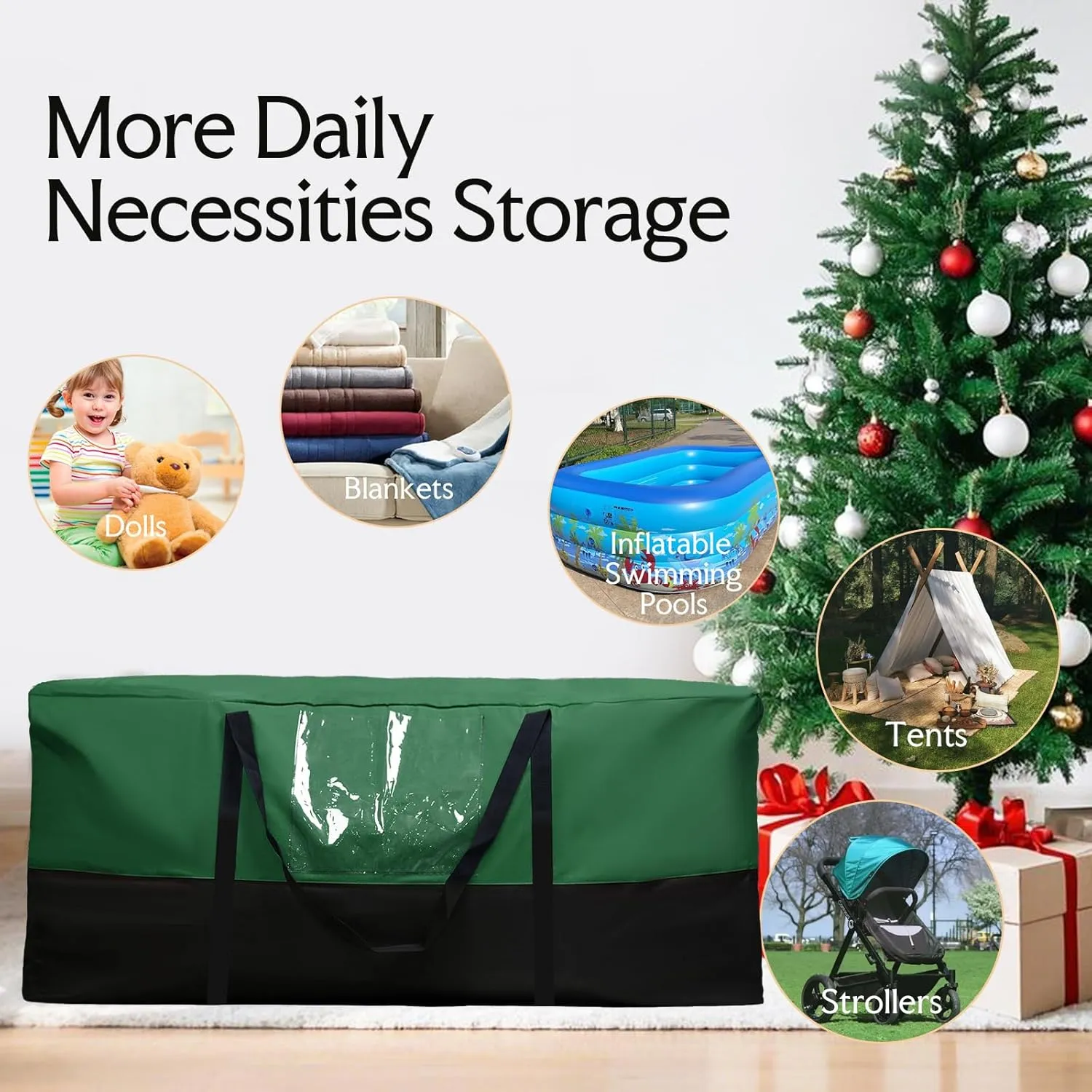 Christmas Tree Bag,Fits Up 8 Ft Tall Artificial Trees,600D Oxford Material,Heavy Duty Tree Bag,Dampproof Storage Bag with Durable Reinforced Handles & Dual Zipper&Transparent Pocket
