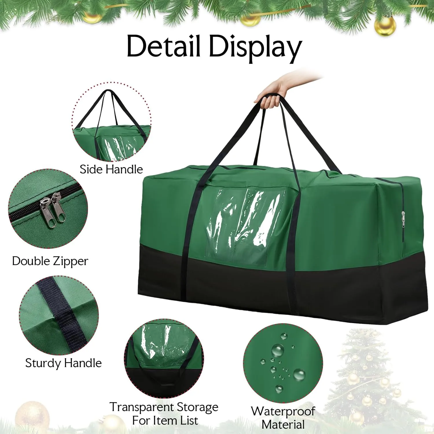Christmas Tree Bag,Fits Up 8 Ft Tall Artificial Trees,600D Oxford Material,Heavy Duty Tree Bag,Dampproof Storage Bag with Durable Reinforced Handles & Dual Zipper&Transparent Pocket