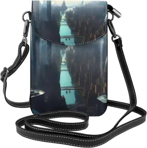 Cities Of The Future Zippered Crossbody Bag,* Women'S Shoulder Bag With Card Slot, Removable Shoulder Strap, 7.6 X 4.9 In.