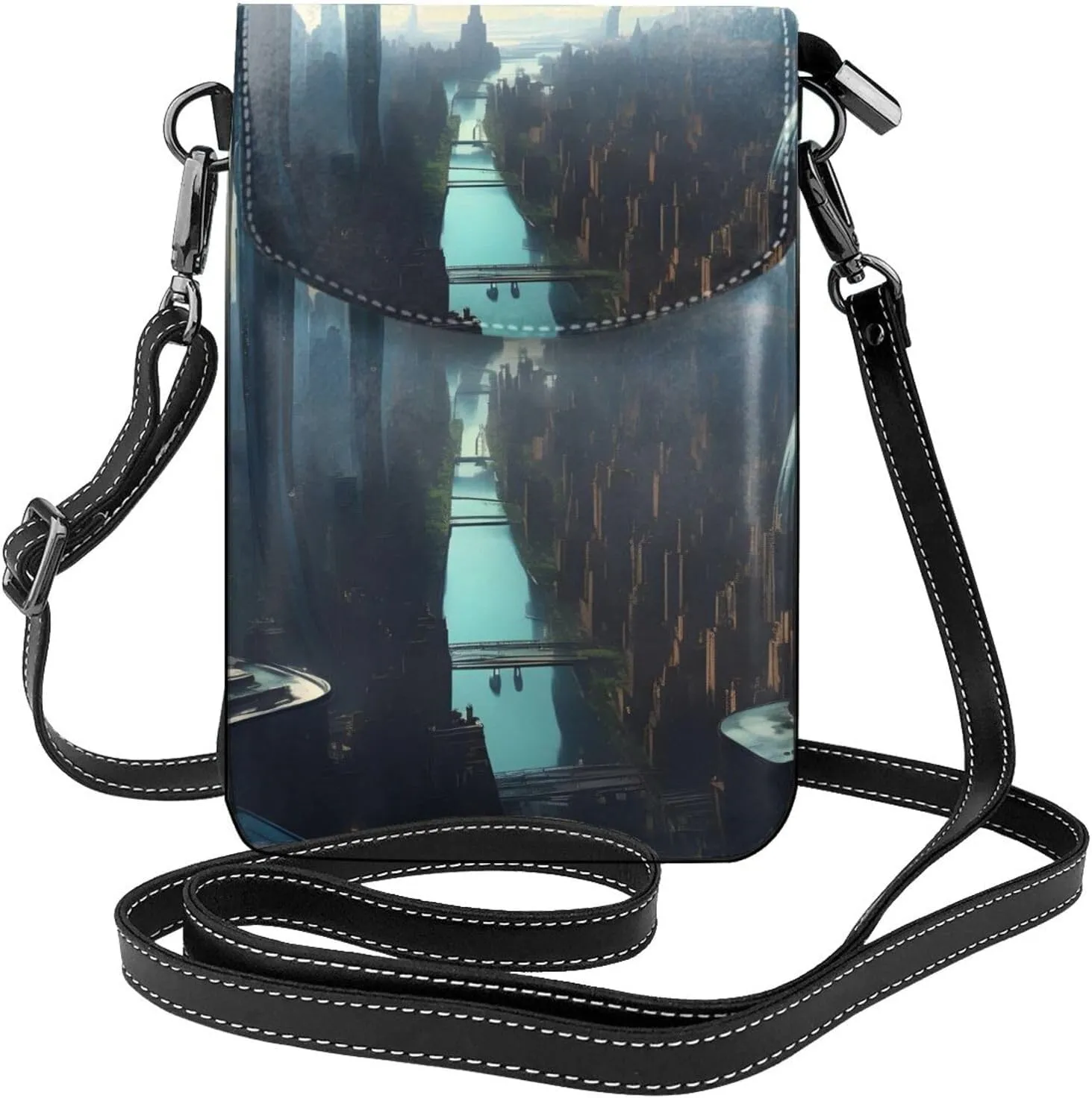 Cities Of The Future Zippered Crossbody Bag,* Women'S Shoulder Bag With Card Slot, Removable Shoulder Strap, 7.6 X 4.9 In.