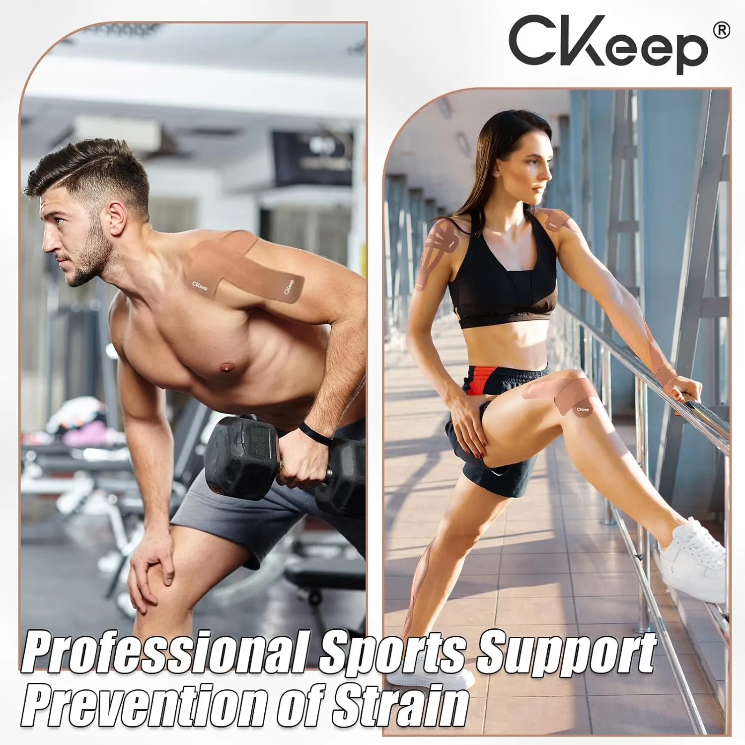 CKeep 4 Rolls Kinesiology Tape, Original Cotton Elastic Athletic Tape, 20 Precut 10" Strips Each, Beige, Ideal for Muscle Support & Injury Prevention