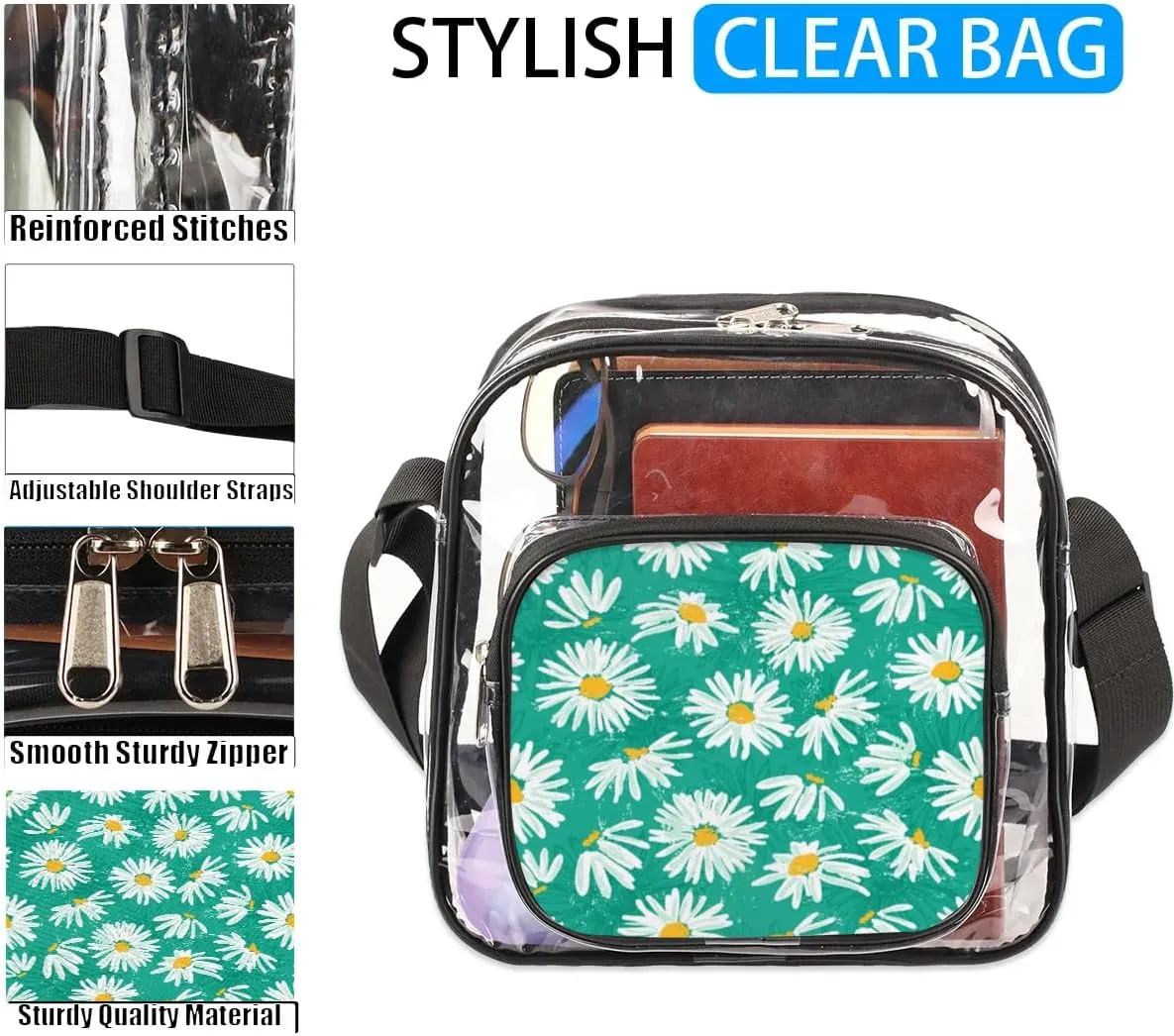 Clear Crossbody Bag Stadium Approved for Women and Men Transparent Messenger Shoulder Bag Clear Purse Bag