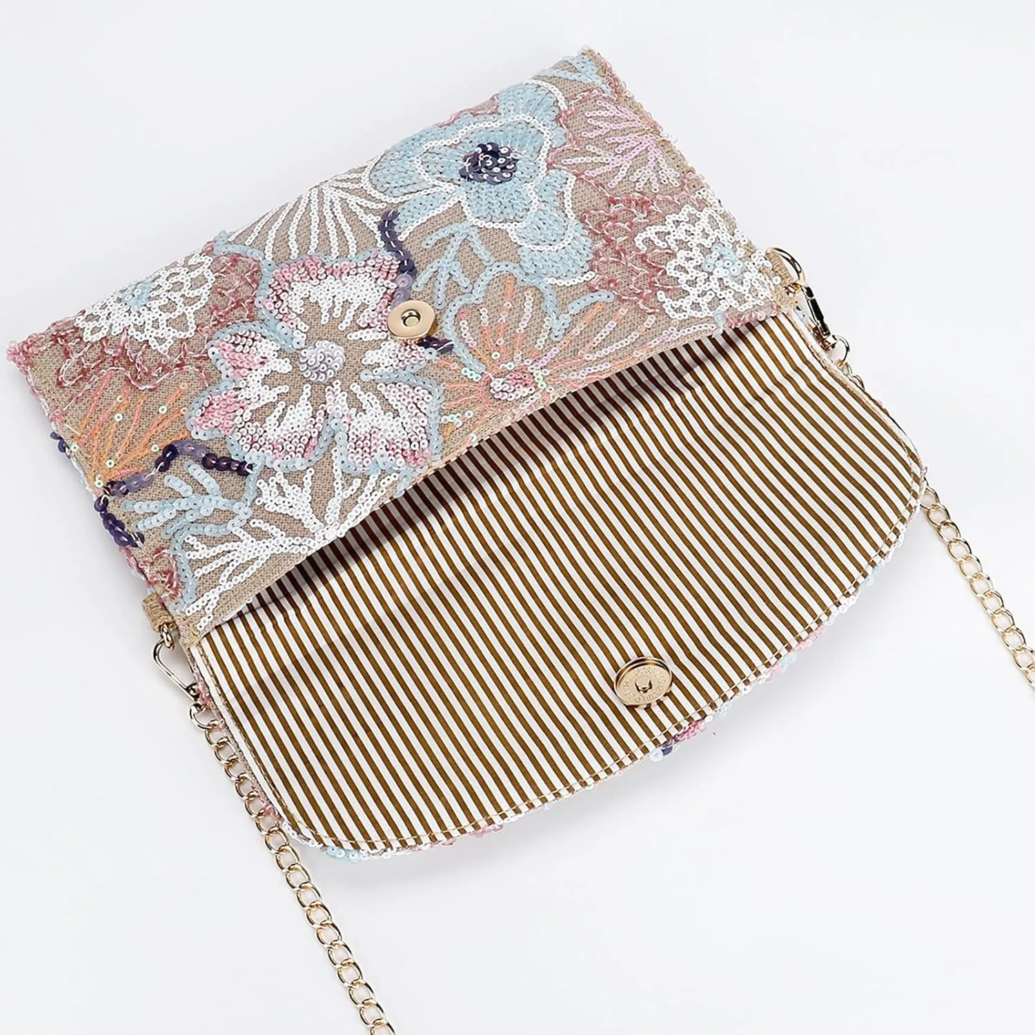 Clutch Purses for Women, Envelope Package, Sequin Embroidered Flowers Straw Bag, Bohemian Handmade Handbags