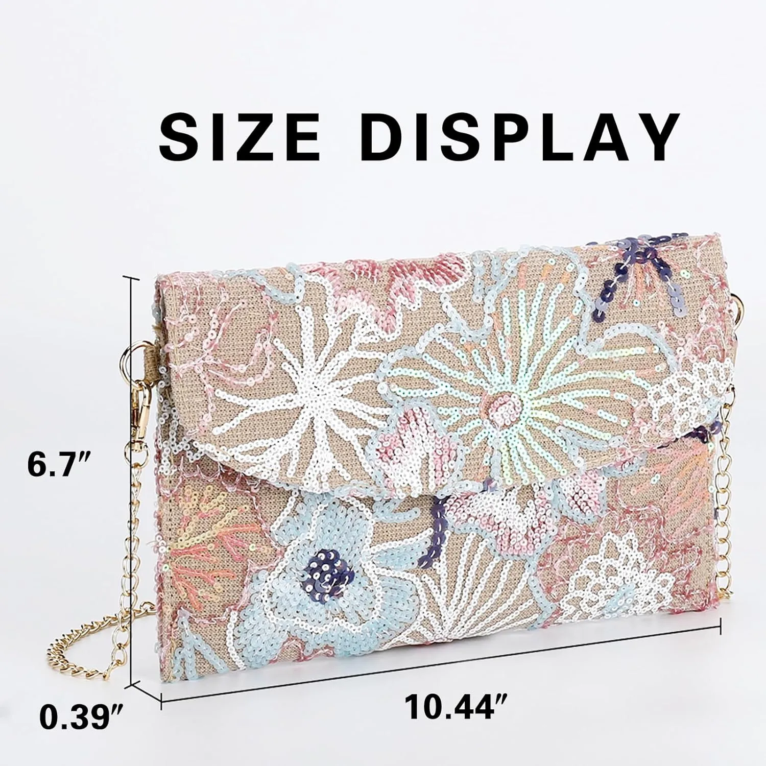 Clutch Purses for Women, Envelope Package, Sequin Embroidered Flowers Straw Bag, Bohemian Handmade Handbags