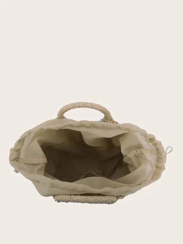 CM-BGS424822 Women Trendy Bohemian Style Moon Shaped Woven Tote Bag - Gray