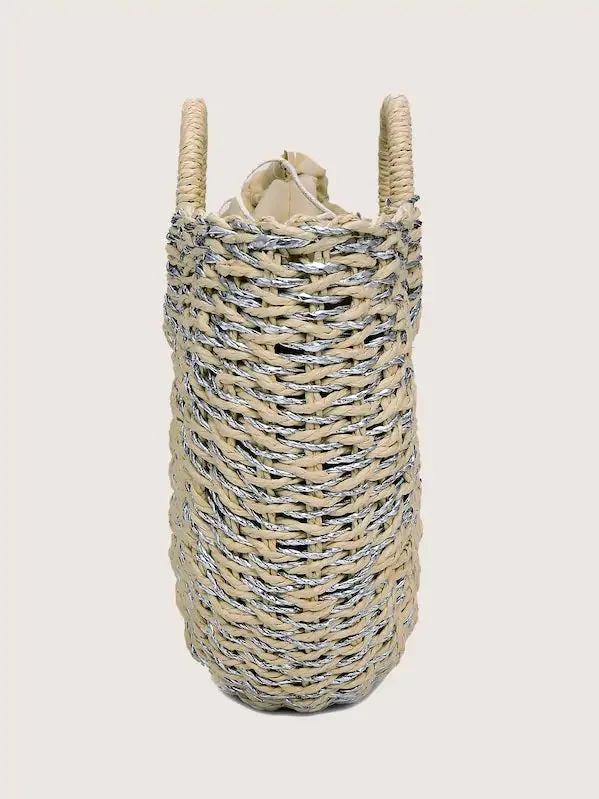 CM-BGS424822 Women Trendy Bohemian Style Moon Shaped Woven Tote Bag - Gray