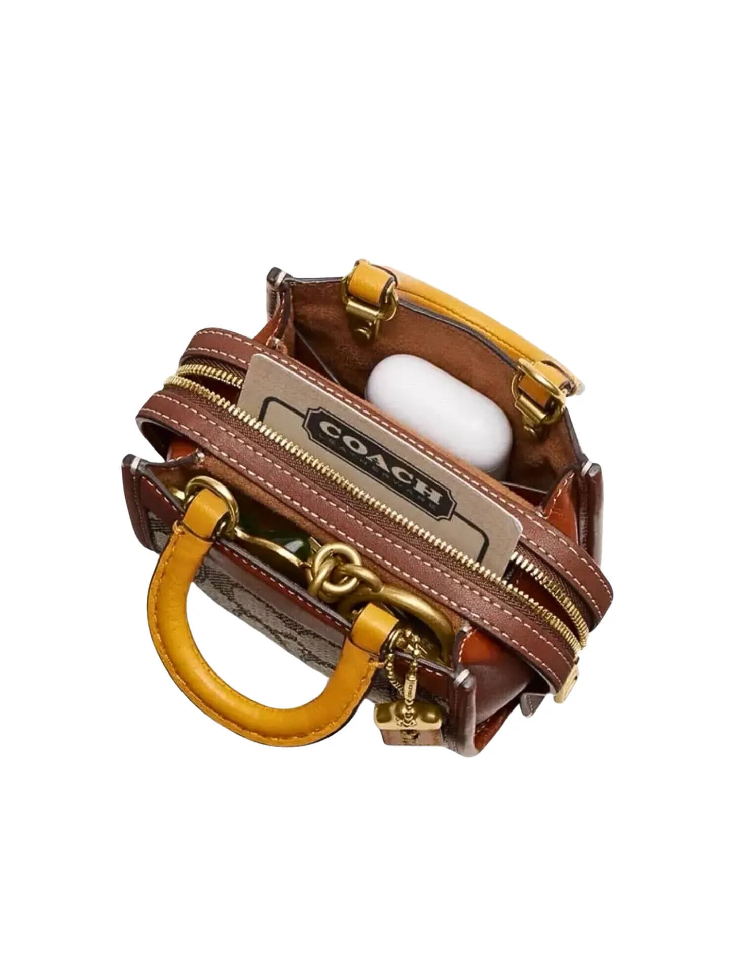 Coach Rogue 12 In Signature Textile Jacquard Crossbody Cocoa Burnished Amber