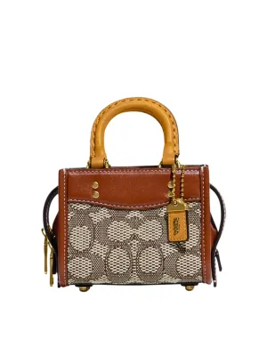 Coach Rogue 12 In Signature Textile Jacquard Crossbody Cocoa Burnished Amber