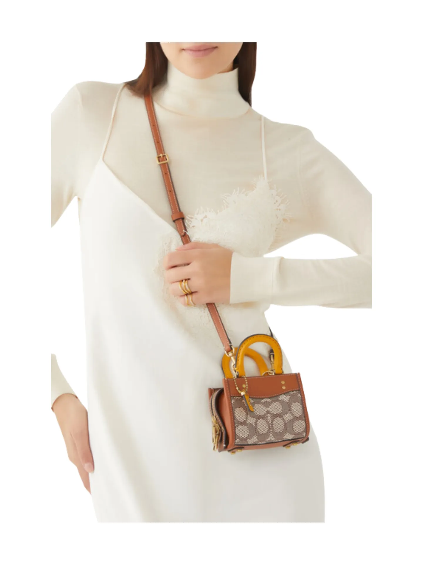 Coach Rogue 12 In Signature Textile Jacquard Crossbody Cocoa Burnished Amber