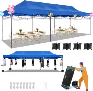 COBIZI 10x30 Pop up Canopy, Heavy Duty Outdoor Party Tents for Parties, Ez up UPF 50  Waterproof Commercial Canopy with Wheeled Bag can fold, Blue(Windproof Upgraded)