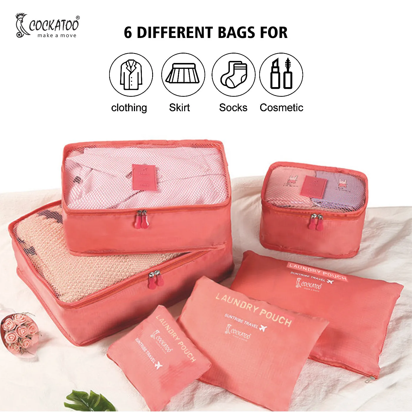 Cockatoo Horizon 6 Pc Travel Storage Bag,Travel Organizer Bags for Luggage, Material: Oxford Cloth(6 Month Warranty)