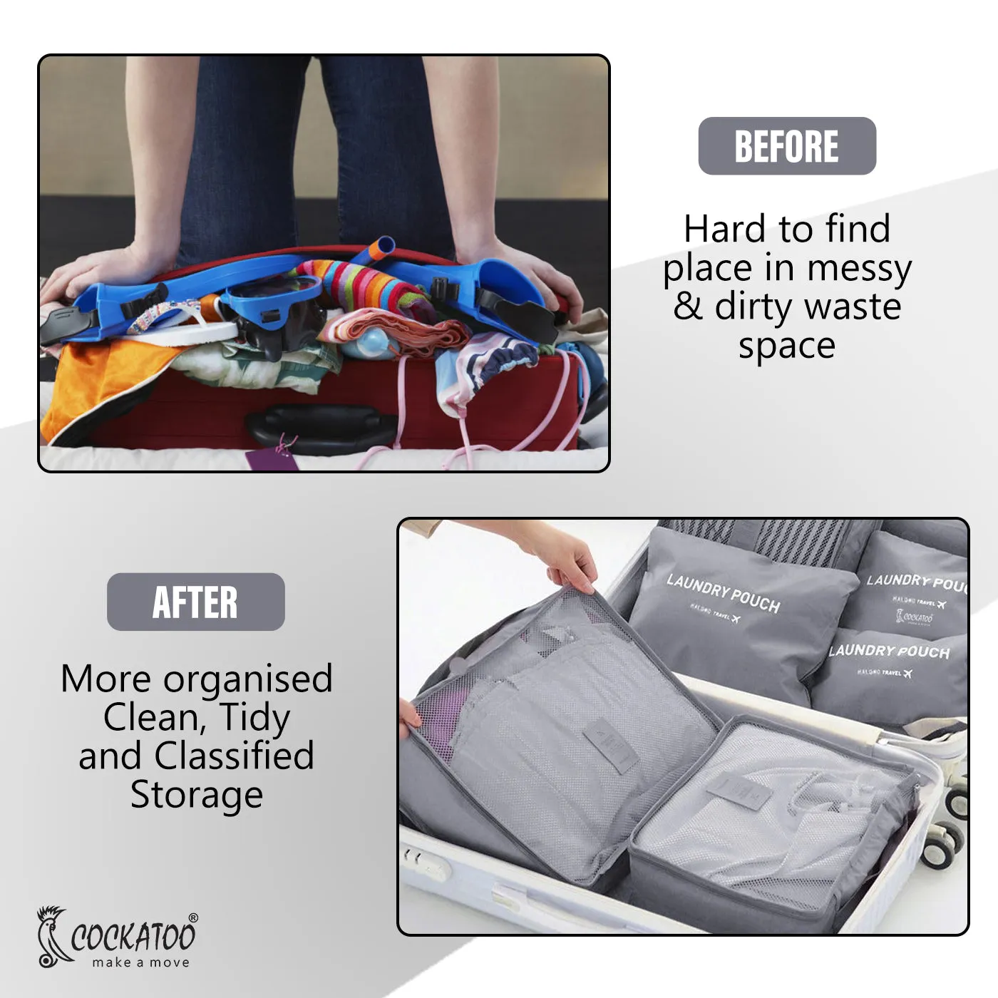 Cockatoo Horizon 6 Pc Travel Storage Bag,Travel Organizer Bags for Luggage, Material: Oxford Cloth(6 Month Warranty)