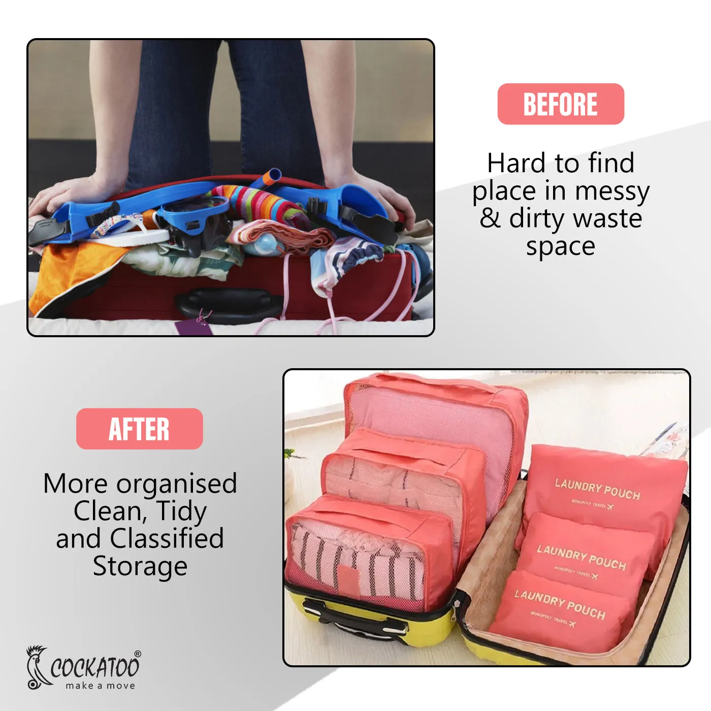 Cockatoo Horizon 6 Pc Travel Storage Bag,Travel Organizer Bags for Luggage, Material: Oxford Cloth(6 Month Warranty)
