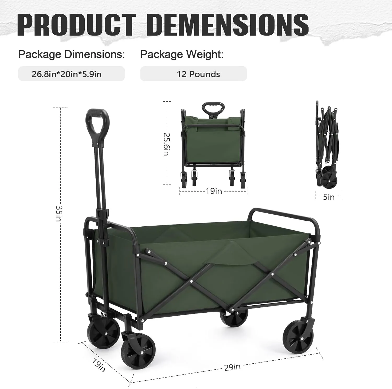 Collapsible Foldable Wagon,Wagons Carts Foldable with Wheels,Utility Grocery Folding Beach Wagon for Sand Garden Sports Shopping Outdoor(Bottle Green).