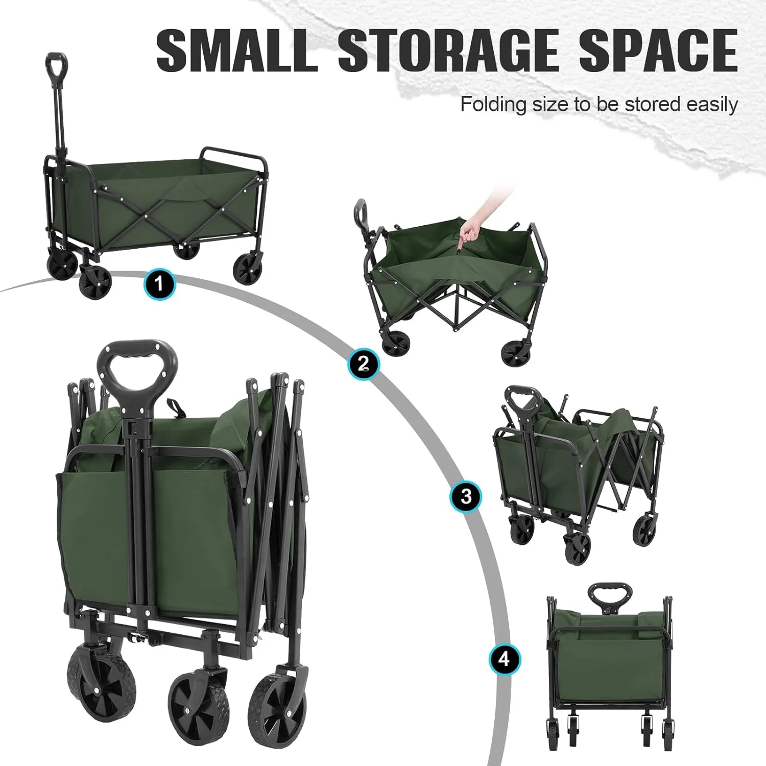 Collapsible Foldable Wagon,Wagons Carts Foldable with Wheels,Utility Grocery Folding Beach Wagon for Sand Garden Sports Shopping Outdoor(Bottle Green).