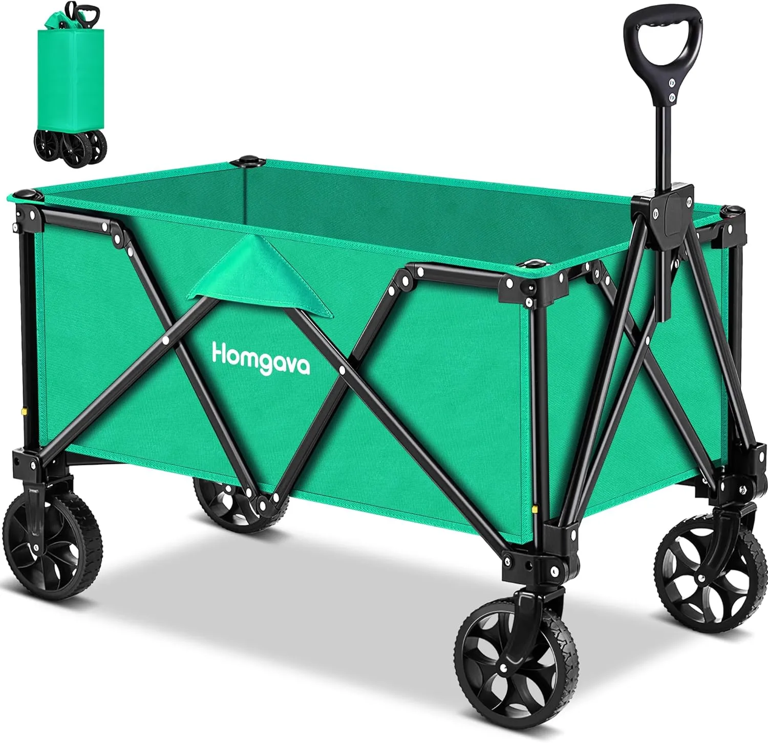 Collapsible Folding Wagon Heavy Duty,Foldable Utility Cart with Wheels,Large Capacity,for Grocery Outdoor Camping Beach Gardening Shopping Fishing Green