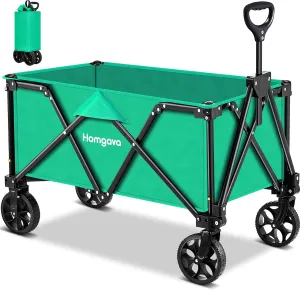 Collapsible Folding Wagon Heavy Duty,Foldable Utility Cart with Wheels,Large Capacity,for Grocery Outdoor Camping Beach Gardening Shopping Fishing Green