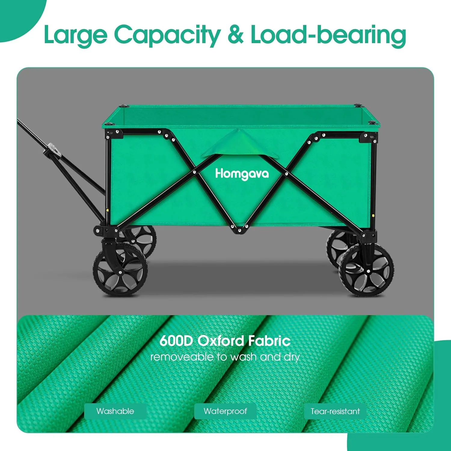 Collapsible Folding Wagon Heavy Duty,Foldable Utility Cart with Wheels,Large Capacity,for Grocery Outdoor Camping Beach Gardening Shopping Fishing Green