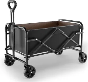 Collapsible Wagon Cart with 5" Removable 360° Swivel Wheels & Handle Adjustable, 220lbs Capacity， Waterproof 600D Oxford Fabric & MDF Base, All-Terrain Portable Utility Cart for Shopping, Garden， Pet
