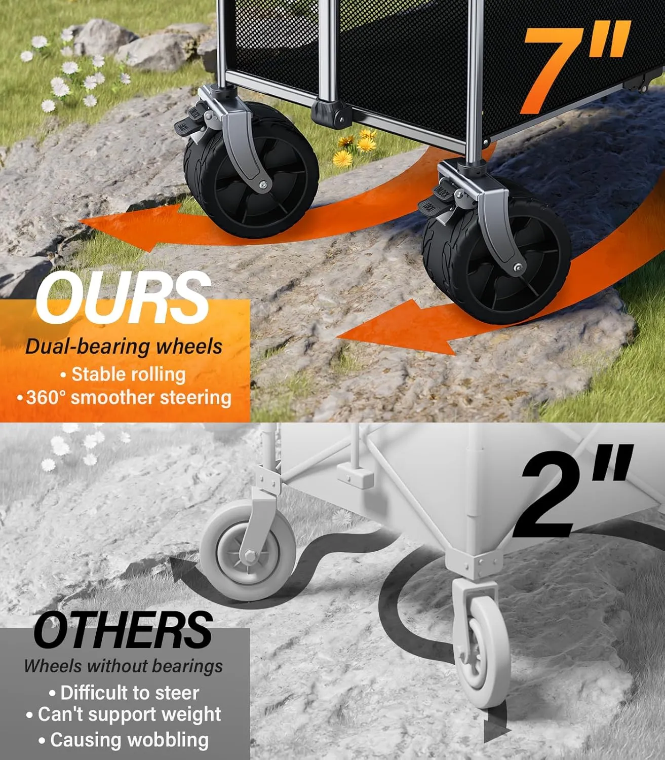 Collapsible Wagon Double Decker, Large Capacity Foldable Wagons Carts Dark Black