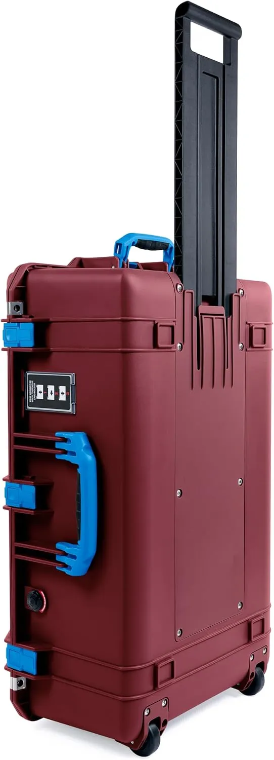 ColorCase Pelican 1595 Case OxBlood - Large Sized Waterproof Case with Combo Pouch Lid Organizer- Blue Handles & Latches