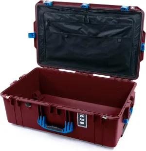 ColorCase Pelican 1595 Case OxBlood - Large Sized Waterproof Case with Combo Pouch Lid Organizer- Blue Handles & Latches
