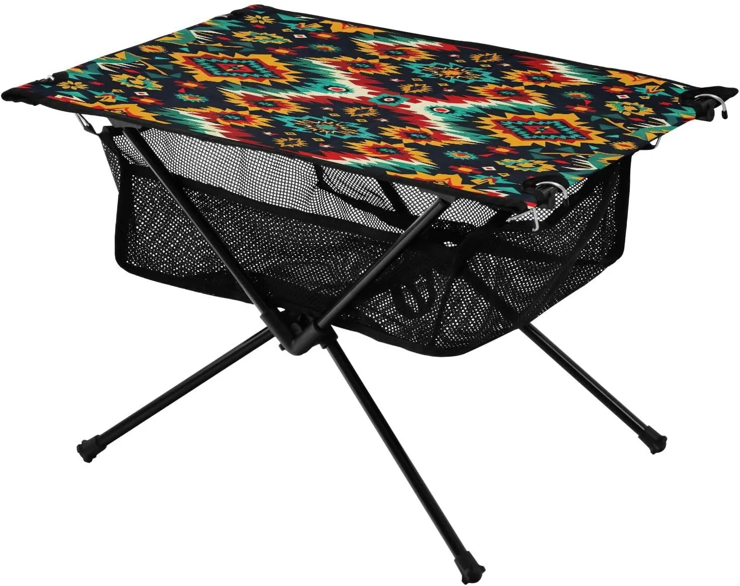 Colored Geometric Pattern Portable Folding Camping Table, Compact Lightweight Beach Table with Carrying Bag for Outdoor Picnics, BBQs, Camp