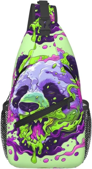 Colorful Panda Outdoor Crossbody Shoulder Bag For Unisex Young Adult Hiking Bicycling