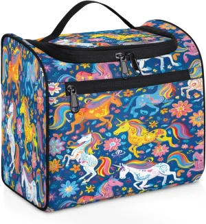 Colorful Unicorn Floral Travel Toiletry Bag for Men and Women, Large Hanging Makeup Bag Organizer Toiletries Bag for Travel, Cosmetic Bag with Handle