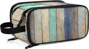Colorful Wooden Plank Vintage Hardwood Concept Women's Portable Makeup Bag with Handle, Cosmetic Bag, Travel Cosmetic Bag Durable Toiletry Storage Organizer 11 x 7 x 5.7 inch
