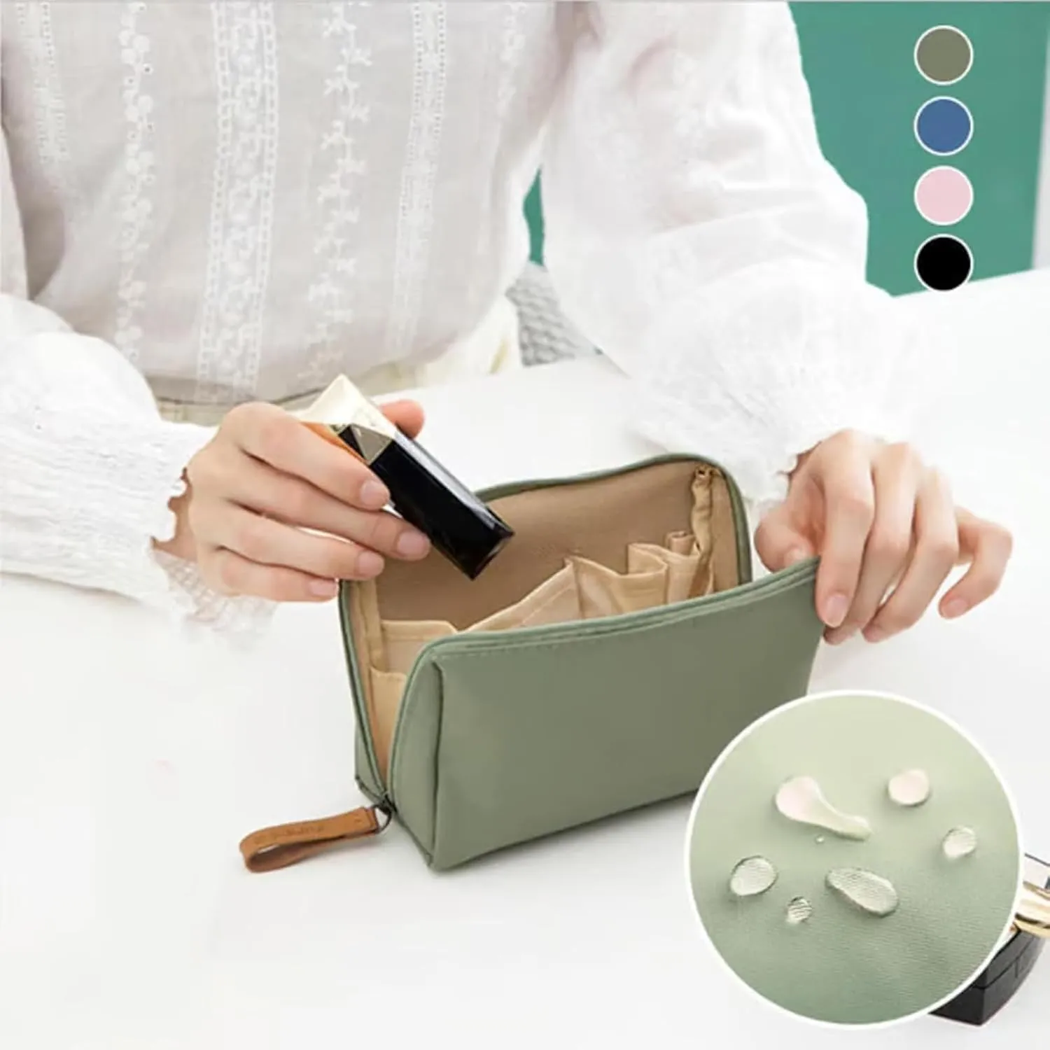 Convergei Makeup Bag, Convergei Travel Makeup Pouch for Women, Portable Mini Waterproof Travel Makeup Pouch, Large Capacity Multifunctional Use Solid Color (Green)