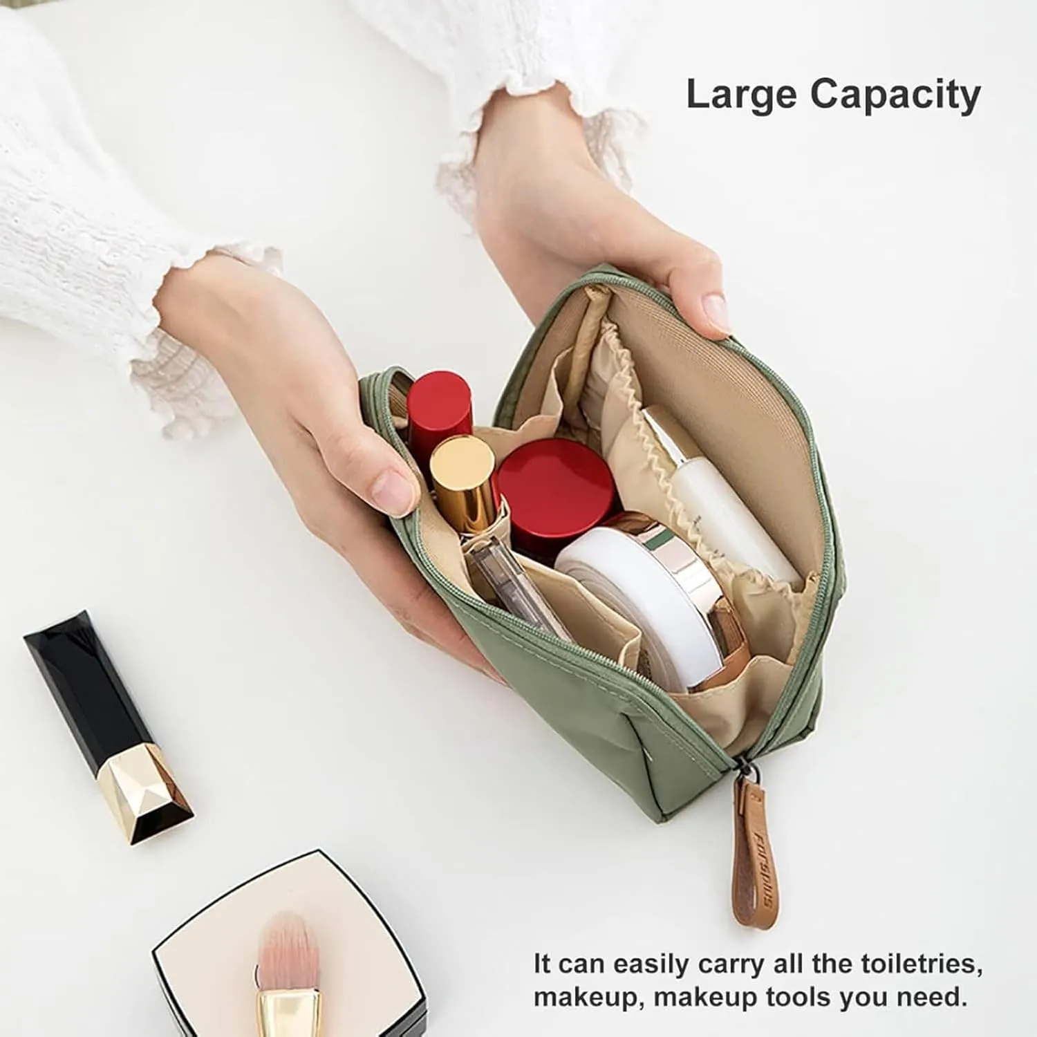Convergei Makeup Bag, Convergei Travel Makeup Pouch for Women, Portable Mini Waterproof Travel Makeup Pouch, Large Capacity Multifunctional Use Solid Color (Green)