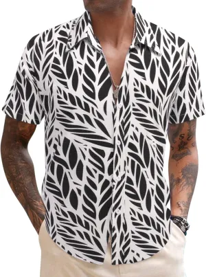 COOFANDY Men's Linen Casual Short Sleeve Shirt Button Down Summer Beach Wedding Shirts