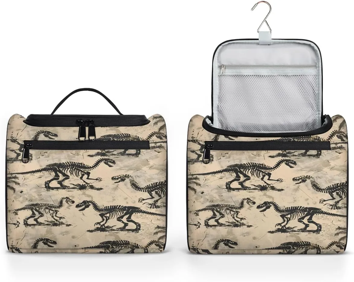 Cool Dinosaur Skeleton Travel Toiletry Bag for Men and Women, Large Hanging Makeup Bag Organizer Toiletries Bag for Travel, Cosmetic Bag with Handle