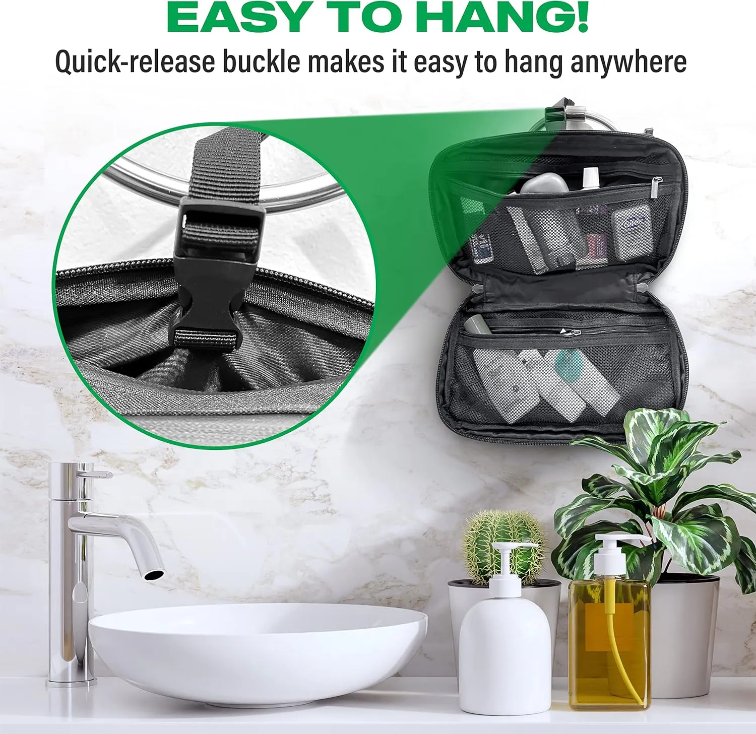 COR Surf Compact Toiletry Travel Bag Hanging, Premium Mens and Women Dopp Kit for Travel | Waterproof with 4 Separate Compartments and Waterproof Zippers (Dark Green)