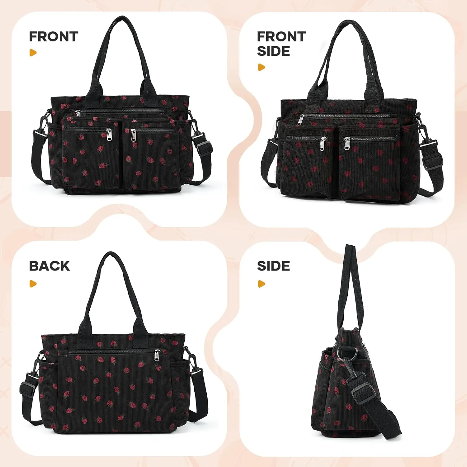 Corduroy Tote Bag for Women, Crossbody Bags, Mutil Pockets Handbag Tote Bag for Travel, Work