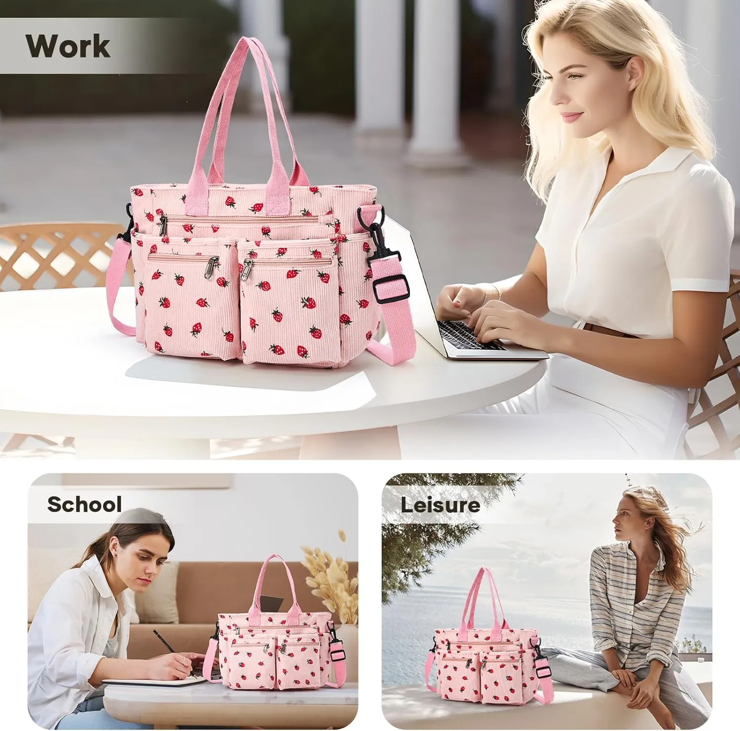 Corduroy Tote Bag for Women, Crossbody Bags, Mutil Pockets Handbag Tote Bag for Travel, Work