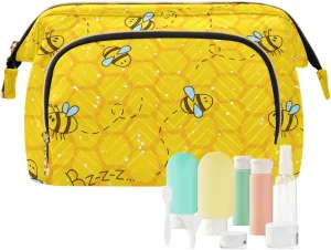 Cosmetic Bag Busy Bee Cute Makeup Bag TSA Approved Toiletry Bottle Set Travel Pouch Skin Care Routine Container Organizer Short Trip Weekender Zipper Handbag
