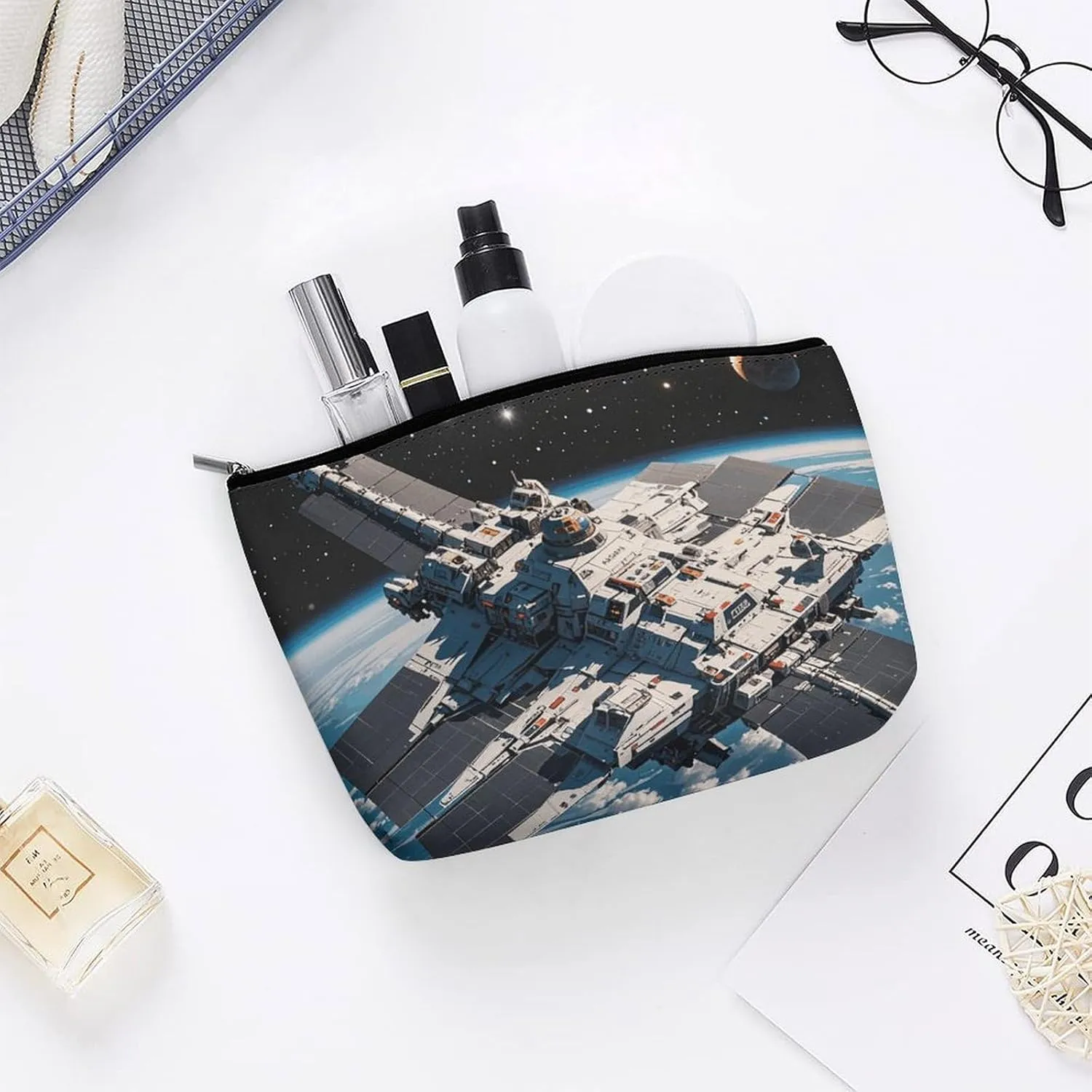 Cosmetic Bag Makeup Bags for Women Portable Makeup Bag Navy Spaceship Pattern Makeup Case Travel Toiletry Bag for Travel Accessories
