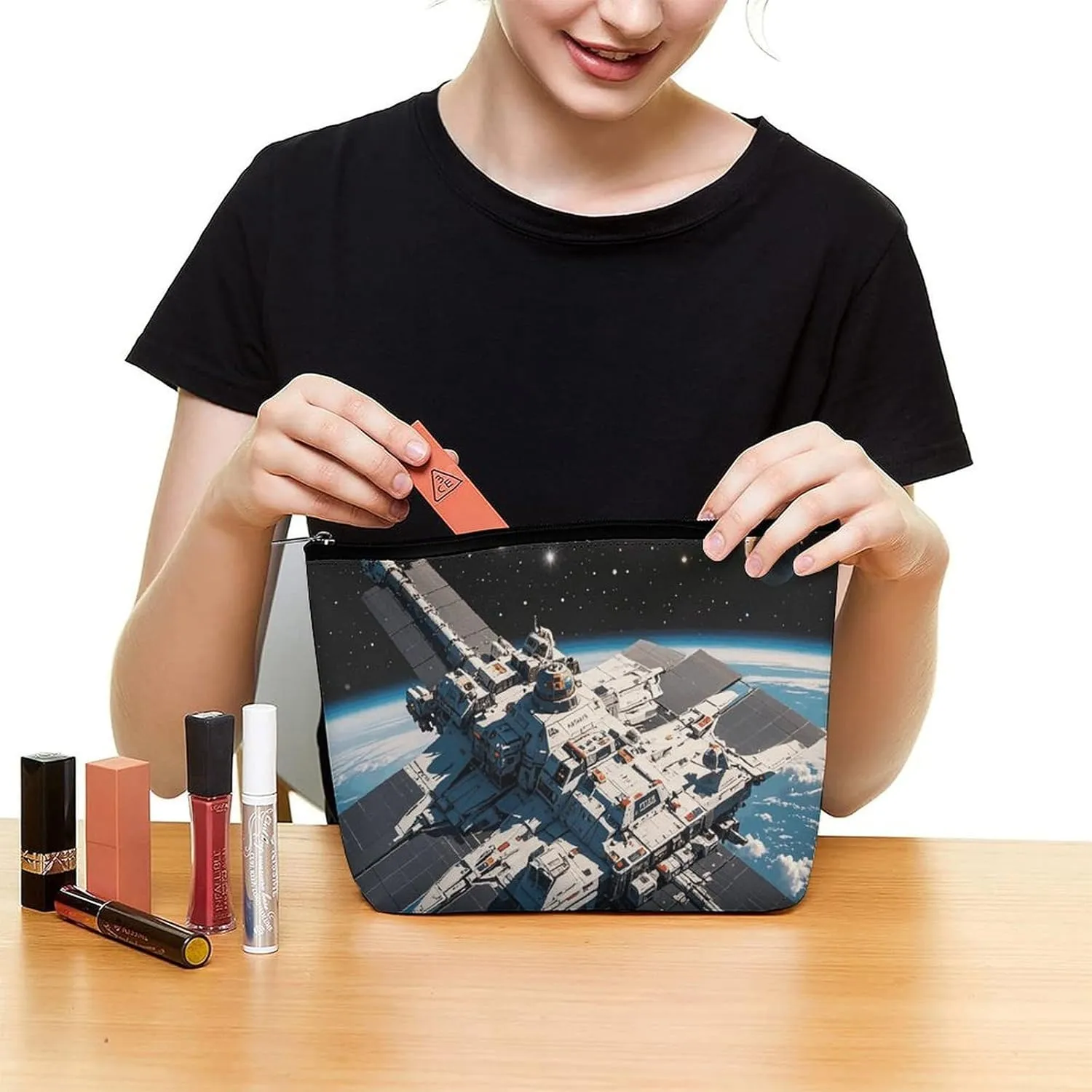 Cosmetic Bag Makeup Bags for Women Portable Makeup Bag Navy Spaceship Pattern Makeup Case Travel Toiletry Bag for Travel Accessories