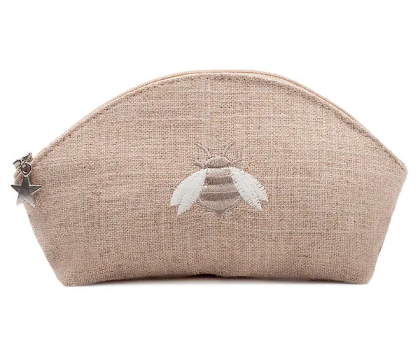 Cosmetic Bag (Small) - Natural Linen, Embroidered
