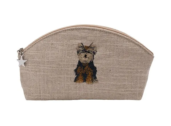 Cosmetic Bag (Small) - Natural Linen, Embroidered