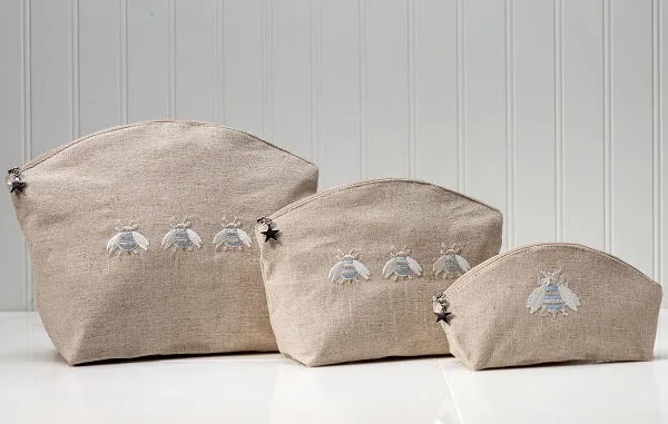 Cosmetic Bag (Small) - Natural Linen, Embroidered