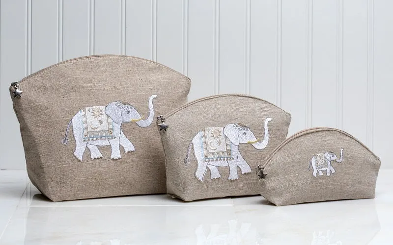 Cosmetic Bag (Small) - Natural Linen, Embroidered