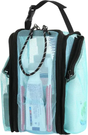 Cosmos Mesh Shower Caddy Toiletry Organizer Hanging Shower Tote Bag, Quick Dry Shower Organizer Portable Bath Bag with Durable Zippers & Side Pockets for Travel Gym Swimming Beach & Camp (Aqua Blue)